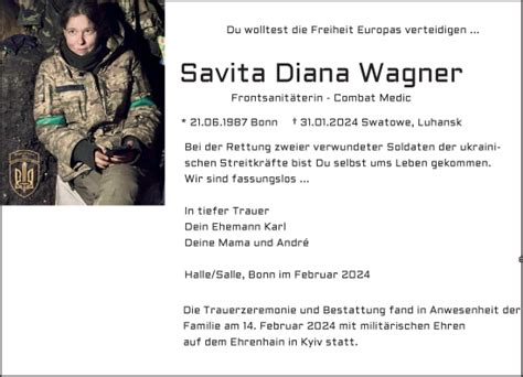 diana savita wagner|Traueranzeigen von Savita Diana Wagner 